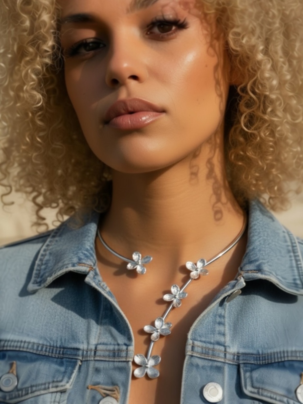 Silver Floral Choker Necklace - Women Jewelry
